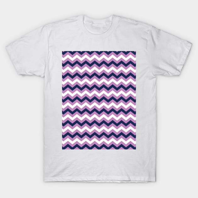 Navy Blue, Lavender and White Chevron Zigzag Pattern T-Shirt by squeakyricardo